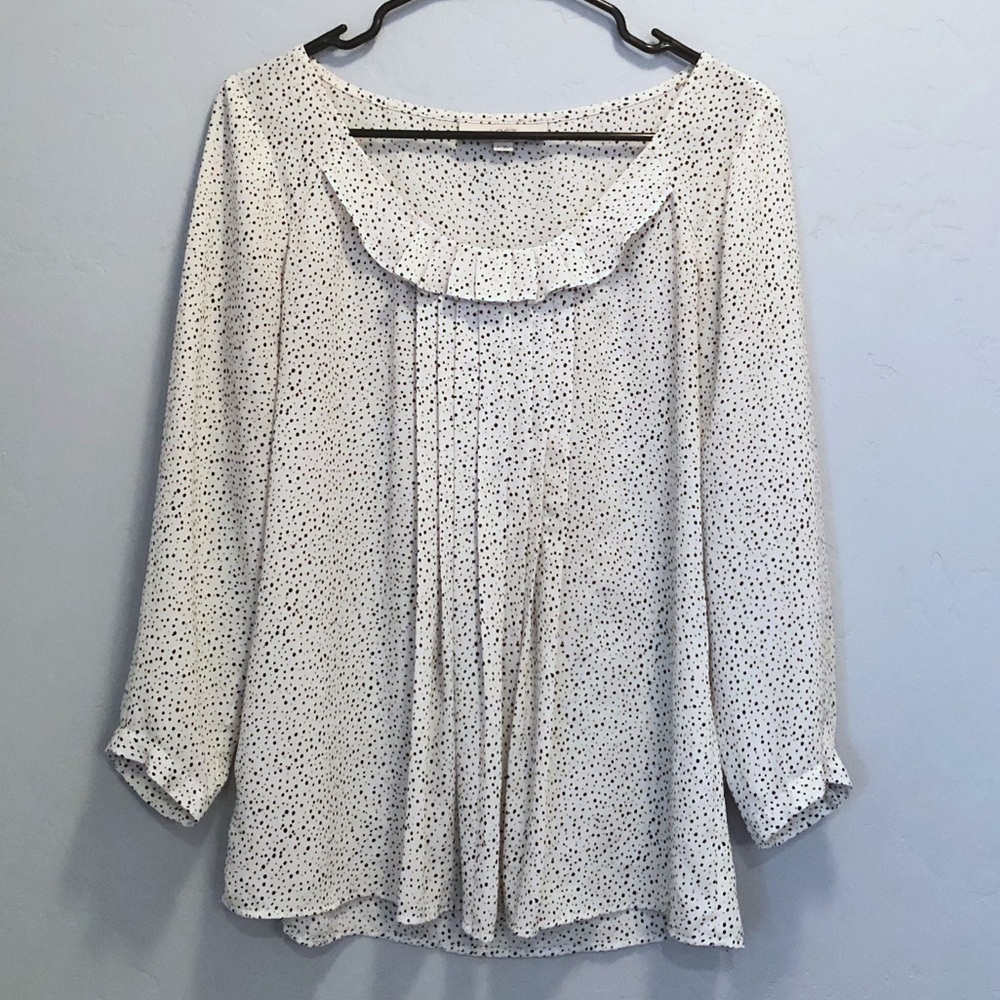 LOFT White Dalmatian Dot Blouse 3/4 Sleeve Small